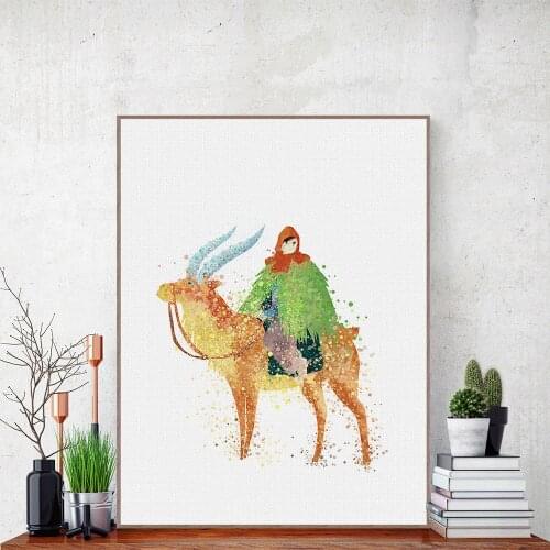 Watercolor Miyazaki Pop Anime Princess Mononoke Deer Canvas A4 Art Print Poster Wall Pictures Kids Room Decor Painting No Frame