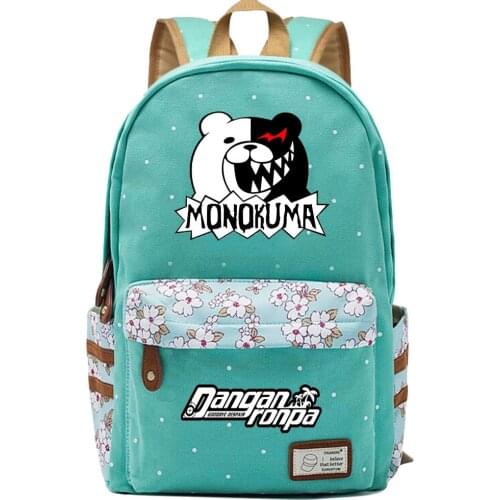 Danganronpa Black White Bear Anime Bag Backpack Flower Point Floral Bag School Teenagers Student Book Travel Laptop Mochila