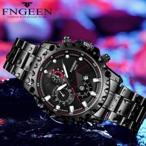 FNGEEN Top Luxury Brand Men Watch Mens Sports Quartz Watches Calendar Male Clock Reloj Hombre Stainless Steel Relogio Masculino