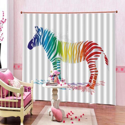 Animal Pattern Colored Cool Zebra Fabric Shower Curtain 3D Printed Luxury For Childrens room Curtain Decor