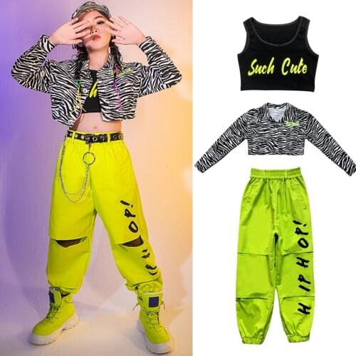 Kids Hip Hop Clothing Zebra Print Jacket Overalls Casual Pants Kids Street Dance Performance Outifits Hip Hop Clothes For Girls