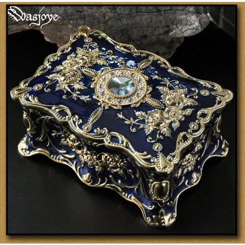 Retro rose carved double layer metal jewelry box organizer metal gift boxes for Necklace Bracelet makeup organizer box case 1353