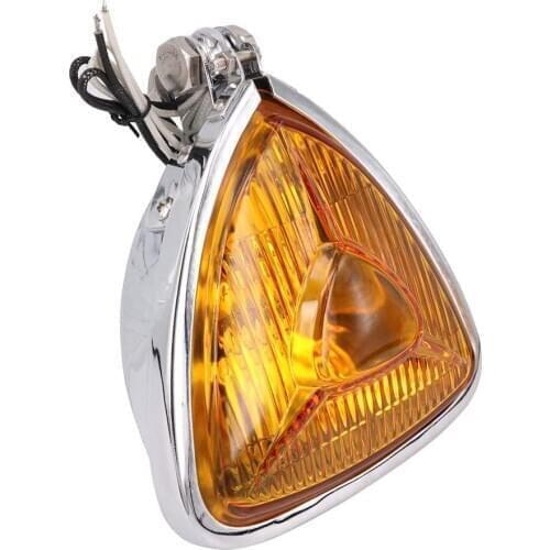 Motorcycle Headlight Amber Triangle Headlight Lamp for Chopper Bobber Amber Front Head Lamp Lighting Retro Lighthouse