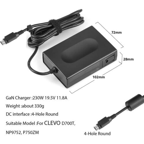GaN 230W 19.5V 11.8A 4-Hole Round Portable Adaptor Charger Gaming Laptops AC for CLEVO D700T NP9752 P750ZM P770ZM