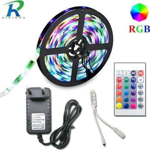 5m 10m 15m 20m SMD 2835 RGB LED Strip light flexible led tape diode ribbon waterproof 220V 24key controller DC 12V adapter set