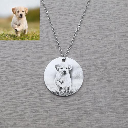 Engraved Photo Necklace, Picture Necklace,Custom Dog Photo Necklace,Pet Necklace,Dog Lover Gift