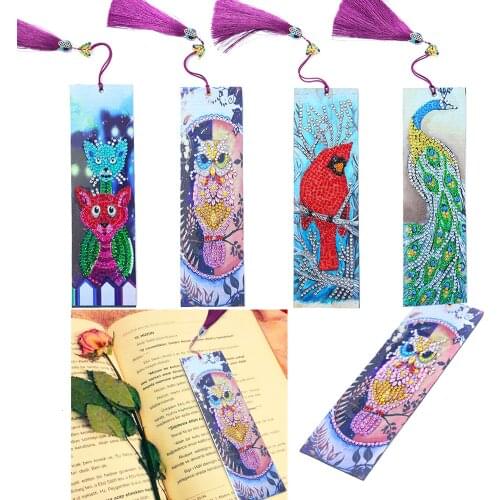 HUACAN Special Shaped 5d Diamond Painting Leather Bookmark Diamond Mosaic DIY Craft Tassel Book Marks Christmas Gifts