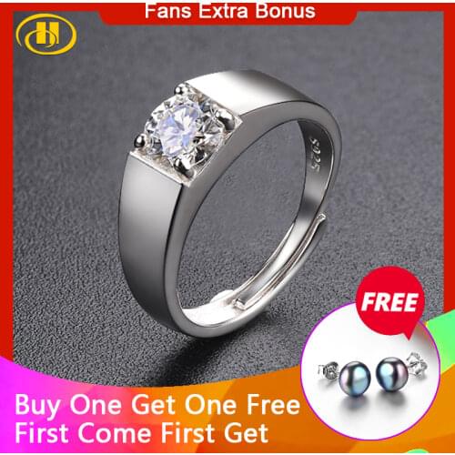 Hutang 1 Carat White Moissanite Ring Solid 925 Sterling Silver Rings Classic Style Fine Jewelry for Boyfriend‘s Birthday Gift