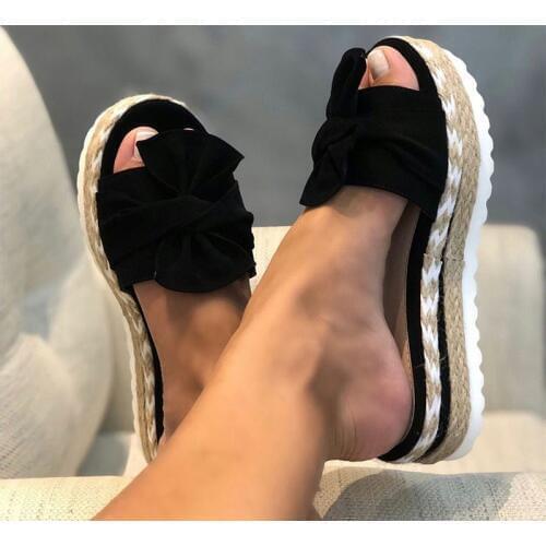 MR CO Ladies Slides Flip-Flops Outdoor Beach Shoes Fashion Sandals Shoes Women Bow Sandals Female Flat Platform Slippers Summer