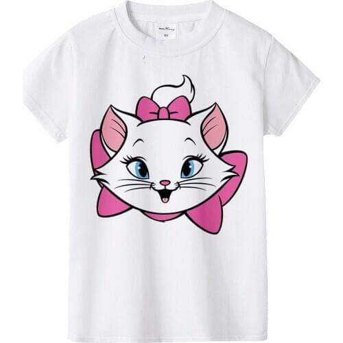 Beautiful girl T-shirt Marie Cat cartoon print summer T-shirt children cute pink pattern T-shirt round neck cartoon shirt,BAL549