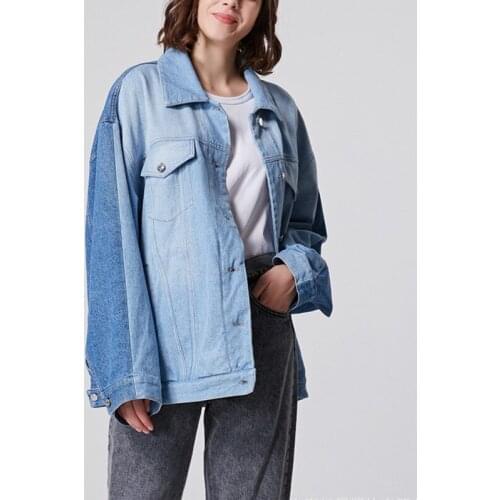 Unisex Denim Coat Women Cotton Turn-down Collar Long Sleeve Color Patchwork Loose Women and Men Jackets Autumn Winter 2021
