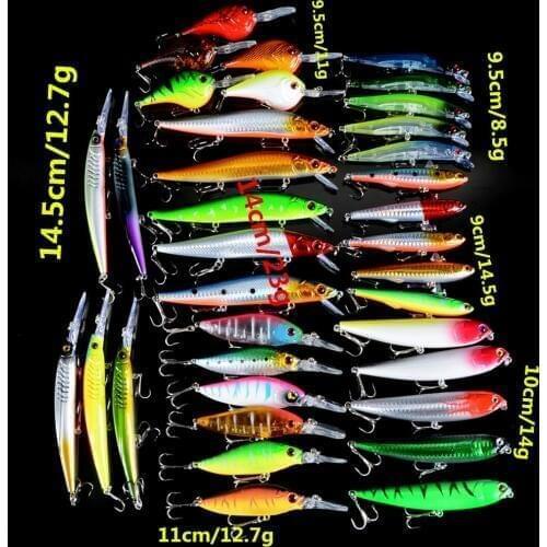 Set Different Style Mixed 7 Varisized Minnows/Crank and Pencil Lure Fishing Lures Bass Wobblers Fishing Tackle 36 Color