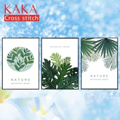 KAKA cross stitch kits embroidery needlework sets,5D DIY scenic paintings,Home Decor Room,11CT embroidery,Simple Plants Trilogy