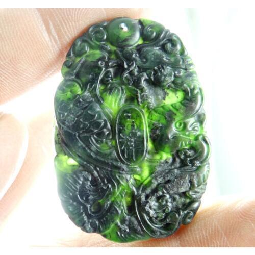 Natural stone aventurine Quartz Crystal Chinese hand-carved Dragon and Phoenix pendant for diy Jewelry making necklace A65