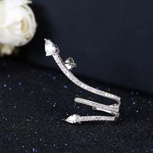 2016 New Creative Snake Shape Full Pave AAA Quality Zircon Single Ear Bone Clip Earrings for Women/Girls