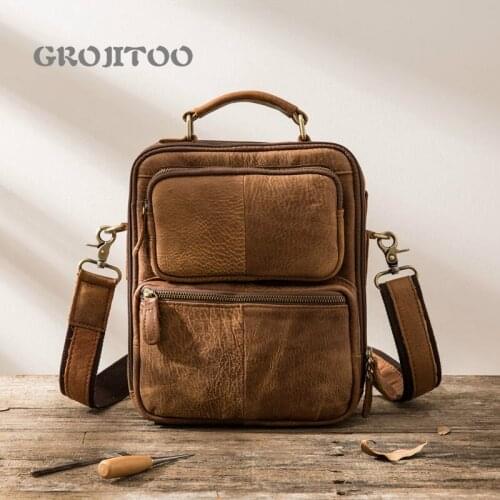 GROJITOO 2020 new genuine leather mens shoulder bag frosted leather Single Shoulder Messenger Bag vertical mens handbag
