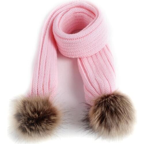 New Knit Baby Girl Boy Scarf Double Pompom Winter Warm Children Toddler Scarves Outdoor Solid Color Kids Scarf