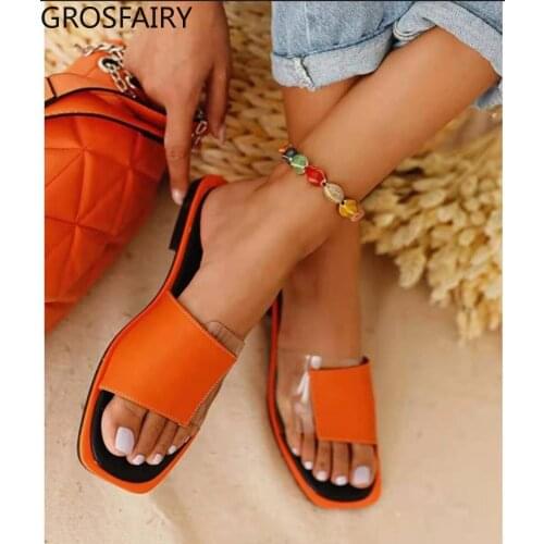 Solid Color Stitching Womens Slippers 2021 Fashion Flat Shoes Sandals Summer Hot Red Sandals Bottoms Womens