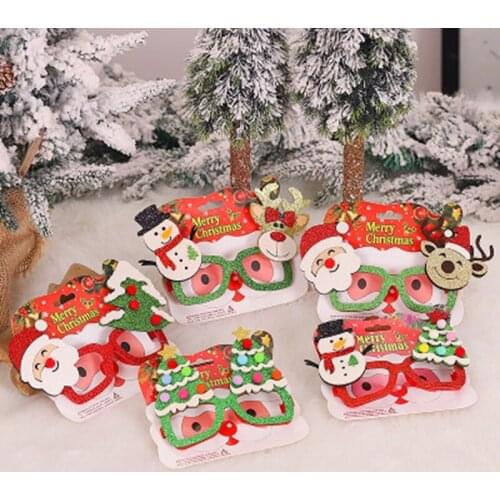 Christmas Cute Cartoon Glasses Frame Glittered Eyeglasses No Lens for Kids Adults Xmas Party Decoration Navidad 2021 New Year