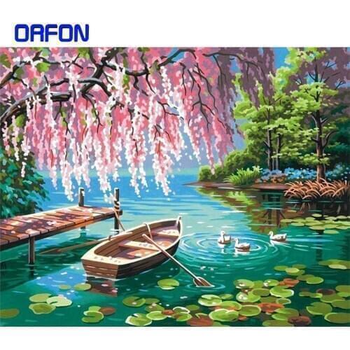 ORFON Frame DIY Painting By Numbers Lake Landscape Paint By Numbers Kit Modern Wall Art Picture Handpainted Home Decor Artwork