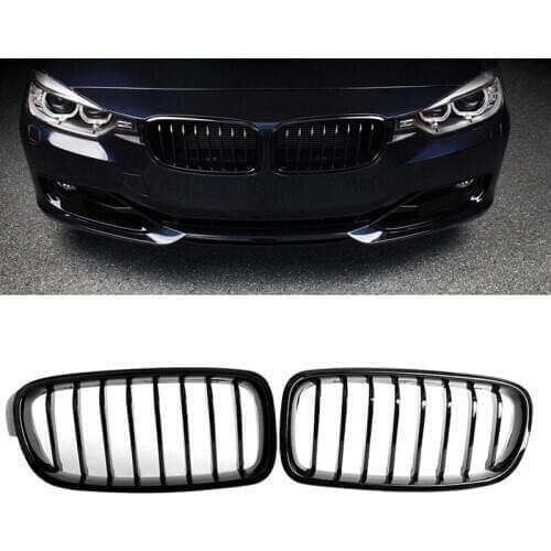 Front Kidney Grille For-BMW 3 Series F30 F31 F35 2012-2018 (Single Slat Gloss Black Grill, 2-Pc Set)