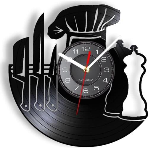 Chef Vinyl LP Record Wall Clock For Resturant Dining Room Chief Cook Vinyl Album Handicraft Retro Wall Clock Kitchen Wall Decor