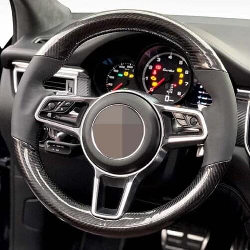Hand-Stitched Black Carbon Fiber Black Genuine Leather Suede Car Steering Wheel Covers For Porsche Macan Cayenne 2015-2016