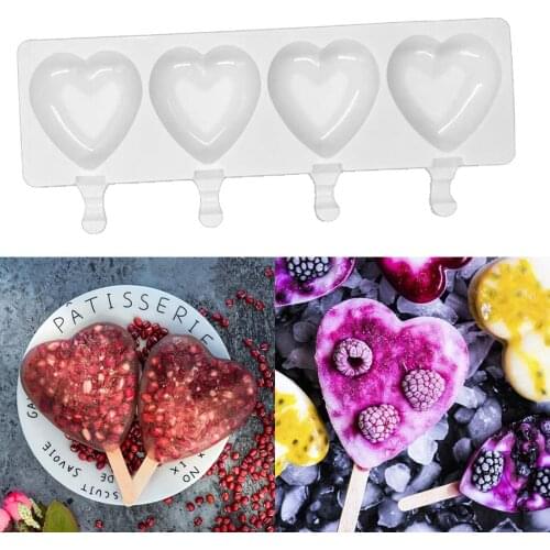 4 Cell Silicone Ice Cream Mold Popsicle Molds DIY Homemade Dessert Freezer Fruit Juice Ice Pop Maker Mould with Sticks