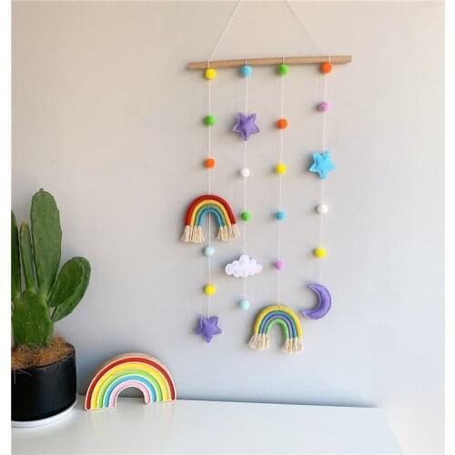 Nordic Wall Hanging Kids Girls Room Decor Aesthetic Felt Weaving Rainbow Wooden Stick Tassel Pendant Home Decoration Accessories