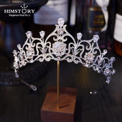 Himstory Sweet Rhinestone Crystal Cubic Zircon Wedding Tiara Headband Bridal Princess Crown Hair Accessories Bridesmaids Jewelry