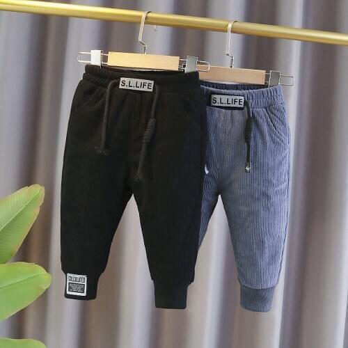 Thicken Baby Boys Girls Corduroy Clothing Warm Children Add Velvet Trousers Infants Pocket Sport Kids Casual Letter Long Pants