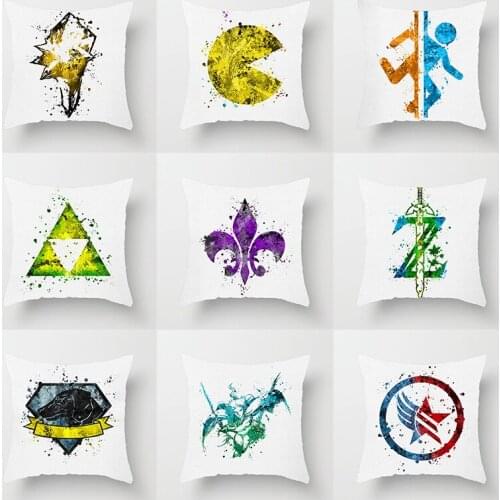 Vintage Watercolor icons Letter Print Home Decoration Sofa Throw Pillow Case Retro Kraft Paper Style Linen Cushion Cover Case