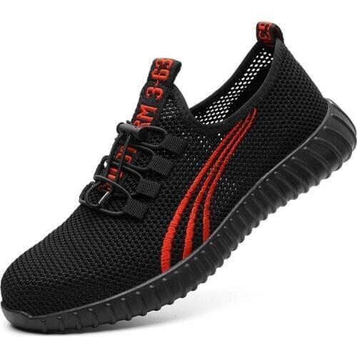Safety Shoes for Men Steel Toe Safety Trainers Lightweight Work Shoes Puncture Proof Work Sneakers Light Soft Breathable Black