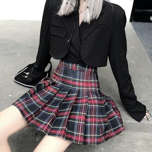 Japanese Pleated Skirt Summer Plaid JK Uniform Female A-Line High Waist Harajuku Women Kawaii Cute Dance Streetwear Mini Skirts
