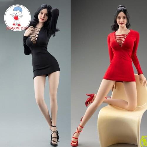 1/6 Female Sexy Deep V dress Low-cut long sleeve Commute party skirt shoes for 12" Soldier TBLeague large breast Figure Body