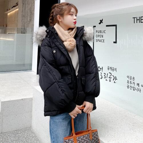 Women Winter Fashion Faux Fox Collar Hooded Cotton Padded Parka Coat Female Warm Thick Casual Short Coat Lady Outerwear X383