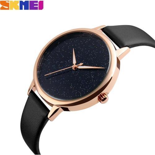 SKMEI Simple Creative Star Dial Gold Case Quartz Watch Women Fashion Casual Womens Watches Waterproof Student Ladies Wristwatch