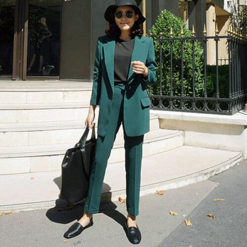 2020 Women Single botton Work Blazer Suits OL Pants Suit Notched Blazers Jackets With Trouser Two Pieces Set Red Pink GREEN
