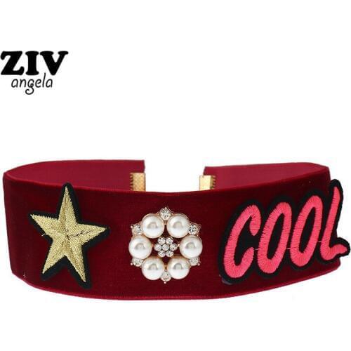 Rose Red Velvet Choker Necklaces Fashion gothic Embroidery Star chocker flower rhinestone statement necklace women jewelry