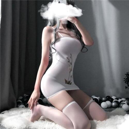 Women Sexy Nightwear Transparent Close-fitting Flower Pattern Skintight Hip Skirt for Honeymoon Bathroom Theme Party