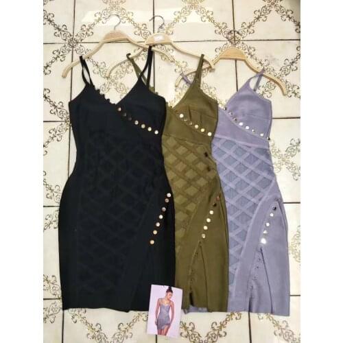 Top quality 2017 new sexy women summer party bandage dresses nail sequined sleeveless celebrity bodycon dress dropshipping