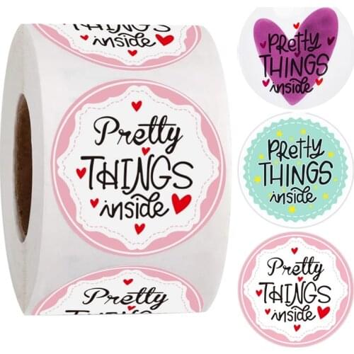 100-500 Pcs Pretty Things Inside Stickers Roll 1 Inch Adhesive Thank You Stickers Envelope Gift Package Decor Stationery Supply