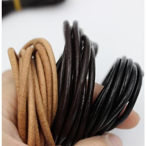 2m/lot 1 1.5 2 2.5 3 4 5mm Genuine Cow Leather Round Thong Cord DIY Bracelet Findings Rope String For Jewelry Making