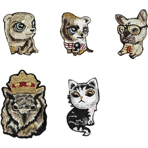 50pcs/lot Vintage Embroidery Patch Dog Puppy Crown Clothing Decoration Sewing Accessories Gift Diy Iron Heat Transfer Applique