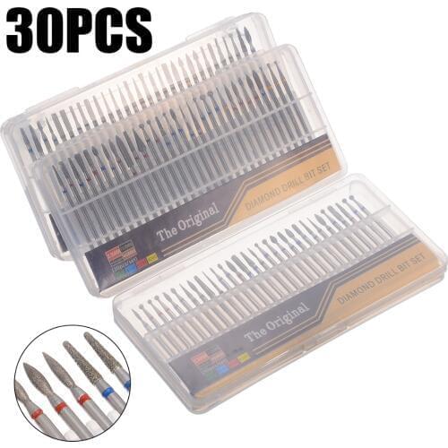 30pcs Diamond Nail Drill Milling Cutter Nail Art Drill Bit Cuticle Clean for Manicure Nail Files Burr Grinder Tool