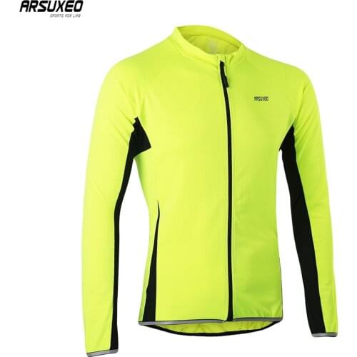 ARSUXEO Mens Cycling Jersey Long Sleeves Full Zipper MTB Bike Shirt Biking Bicycle jerseys Reflective Slim Fit Ultra-Soft 6022