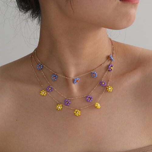 Ethnic Vintage Colorful Acrylic Beads Flower Charms Choker Necklace Women Creative Geometric Necklaces Pendants Jewelry Kolye