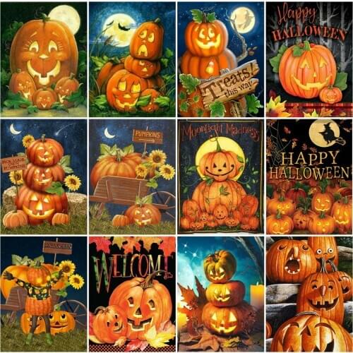 EverShine Diamond Painting Full Square Halloween Diamond Embroidery Pumpkin Cross Stitch Cartoon Picture Rhinestones Home Decor
