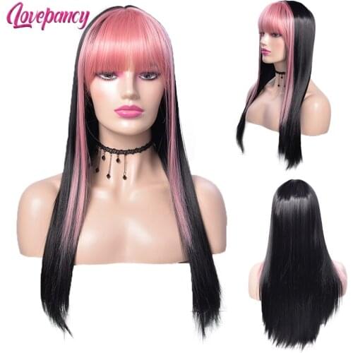 Goddess 20 Inch Straight Wigs Synthetic Hair Wigs For Women Mixed Color Wigs With Bangs Double Color Heat Resistant Wig Cosplay