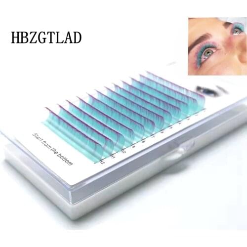 HBZGTLAD New C/D 8-15mm false lashes Gradient Water Blue + Rose red Reeyelash individual colored lashes Faux eyelash extensions